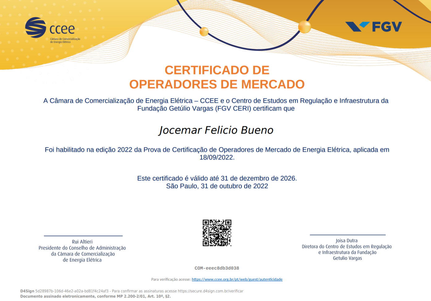 CERTIFICADO CCEE CERTIFICADO CCEE